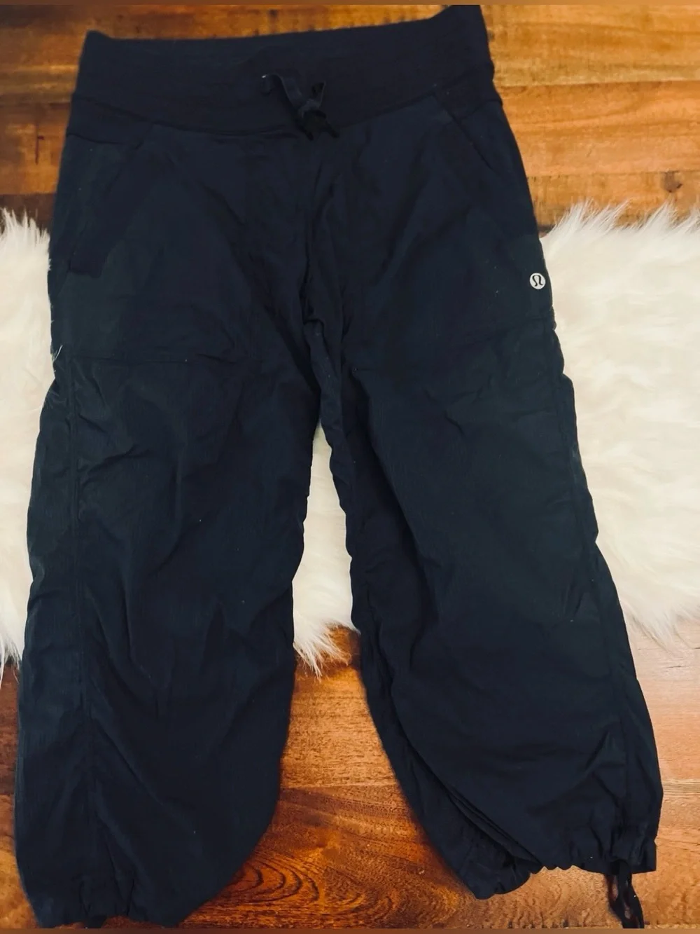 Lululemon Dance Studio Crop Pants Black Cinch Hem Drawstring Size 4
